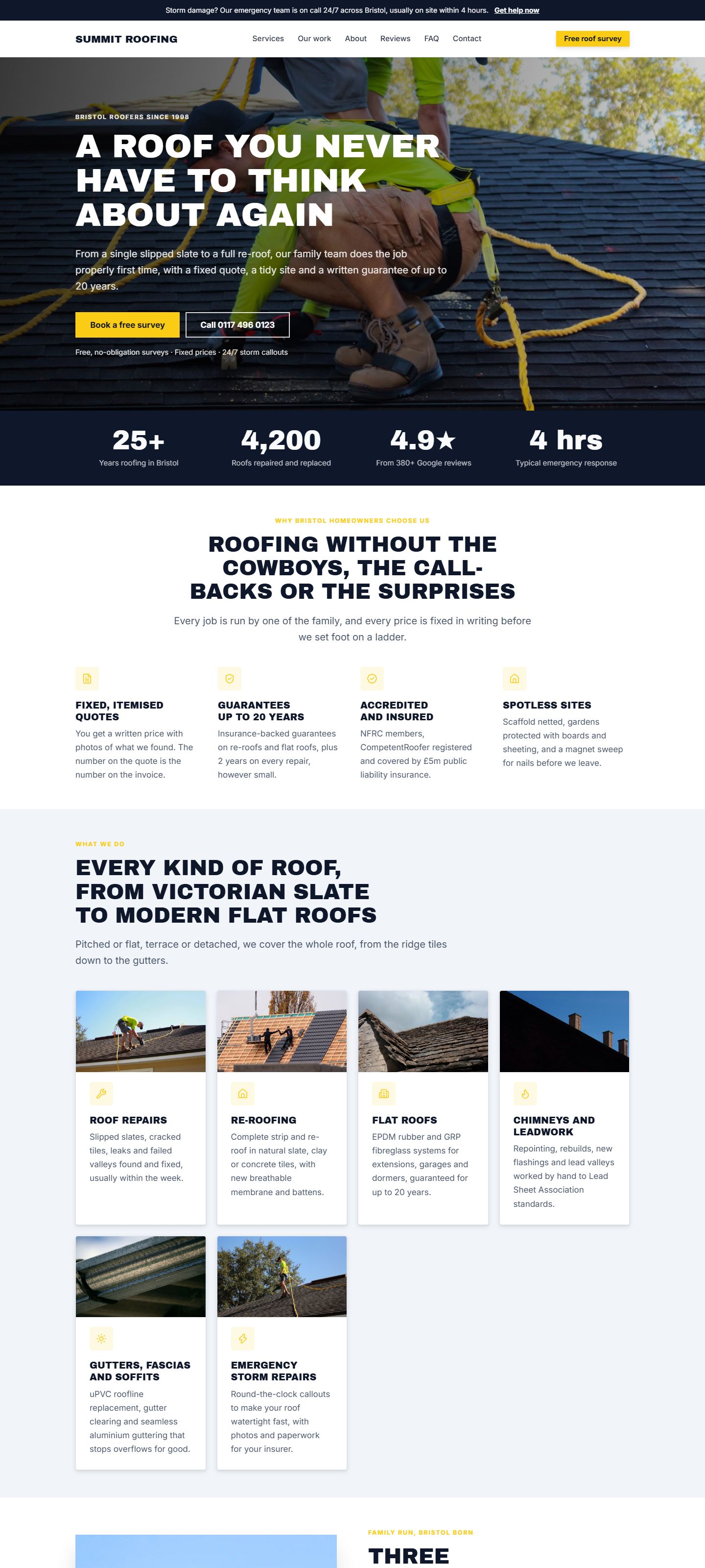 Summit Roofing, an example trade business website
